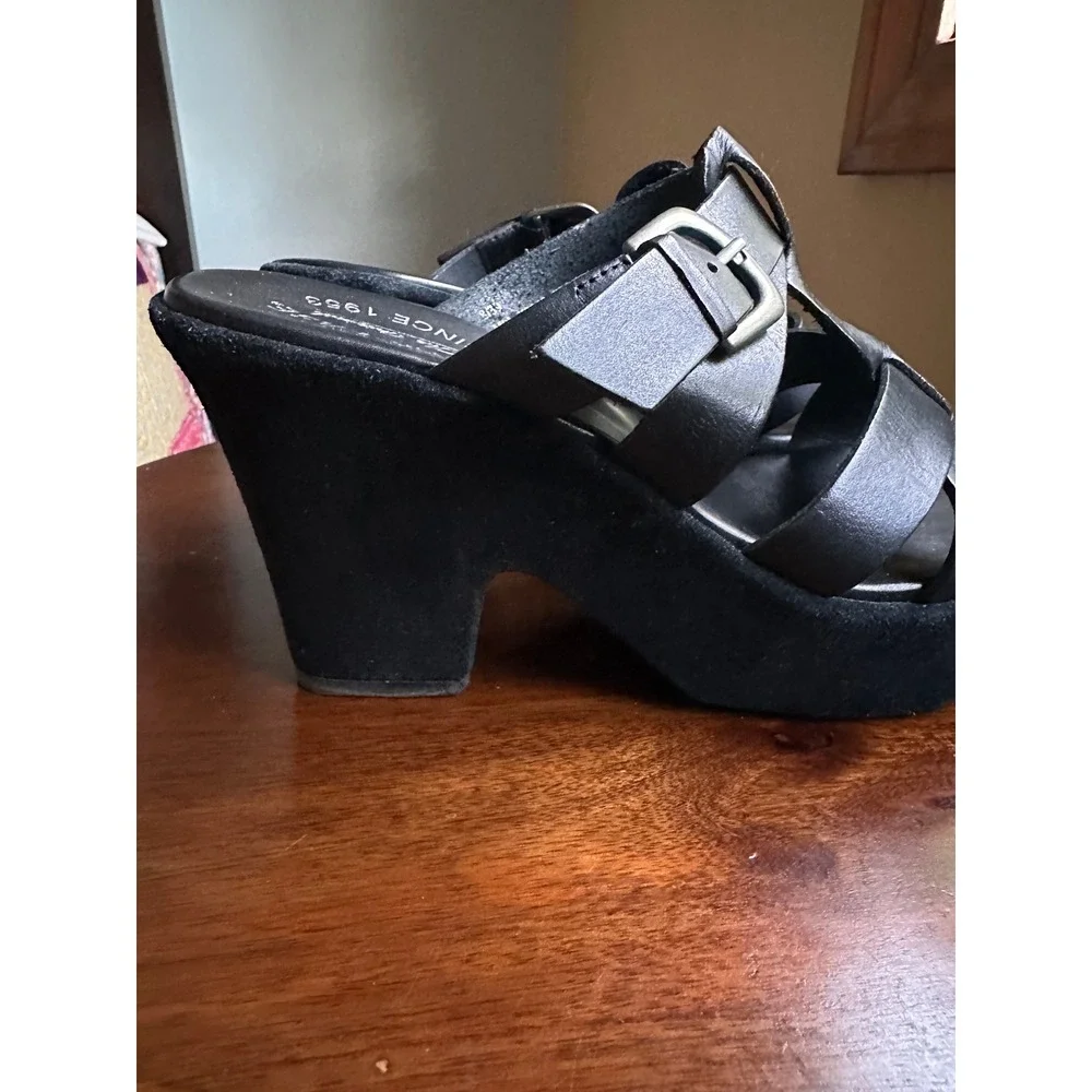 Kork-Ease Black Leather Strappy Platform Block Heel Sandals K3063 Size 8/39